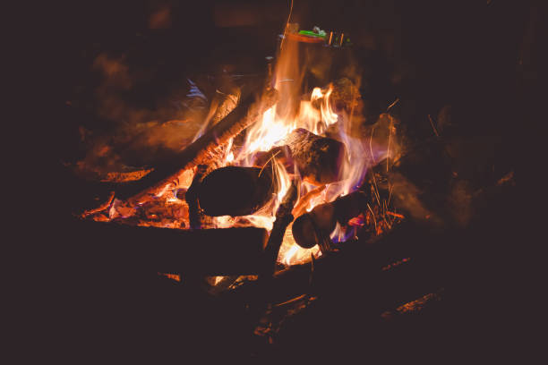 istock night fire, fire burns at night, firewood burns in fire 1388407119