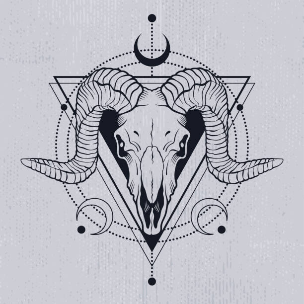 istock Ram skull outline with decorative elements. Tattoo sketch or t-shirt printing. Vector illustration 1388408435