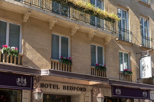 Hotel facade in Paris, France.