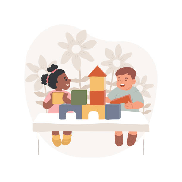 Stacking blocks isolated cartoon vector illustration Stacking blocks isolated cartoon vector illustration Infant early education, fine motor development, child building tower with colorful bricks, learning activity, playground vector cartoon. stacking food containers stock illustrations