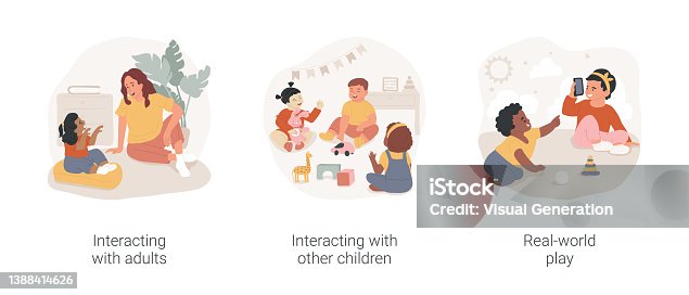 istock Toddlers social and emotional skills isolated cartoon vector illustration set. 1388414626