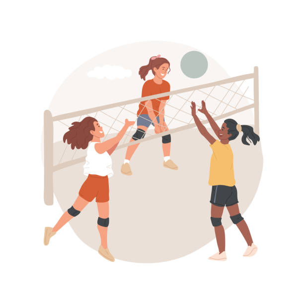 Volleyball camp isolated cartoon vector illustration. Volleyball camp isolated cartoon vector illustration. Volleyball summer camp, PA day program, competitive game, outdoor physical exercise, daycare center, school sport club vector cartoon. evolution volleyball stock illustrations
