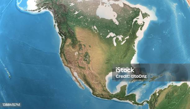High Resolution Detailed Map Of North America Usa Canada And Mexico Stock Photo - Download Image Now