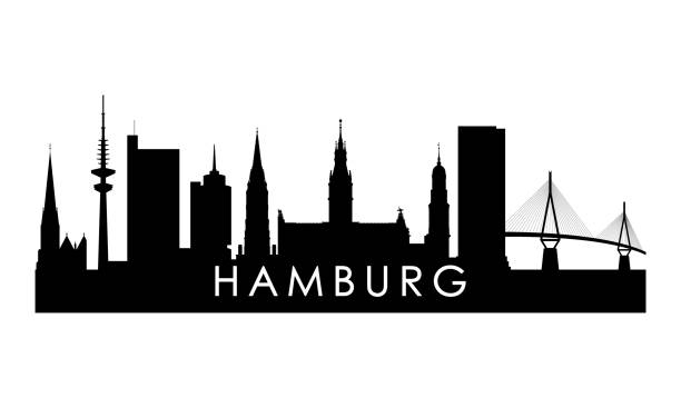 силуэт горизонта гамбурга. черный дизайн города гамбурга изолирован на белом фоне. - hamburg stock illustrations