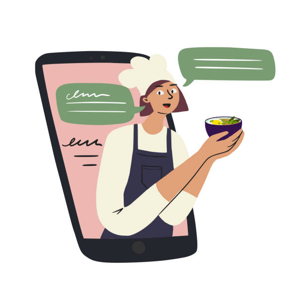 オンライン料理教室のコンセプト - hat women chef occupation点のイラスト素材／クリップアート素材／マンガ素材／アイコン素材