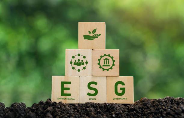 istock ESG on the wood block and future environmental conservation and modern development with the ESG icon symbol. Environmentally sustainable using renewable resource technology to reduce pollution and carbon emissions. 1388420742