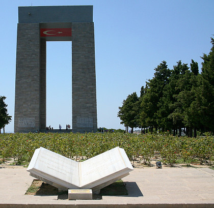 Canakkale, Turkey - July 28, 2012: People at Turkish cemetery for soldiers who death at from First World of War of the battle of Gallipoli in Canakkale, Turkey.