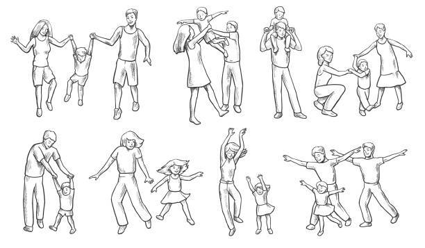 ilustrações, clipart, desenhos animados e ícones de família feliz conjunto - one kid only illustrations