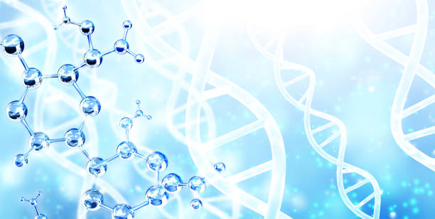 istock Genetic engineering, GMO and gene manipulation concept. Horizontal banner with molecular structure and DNA 1388423515