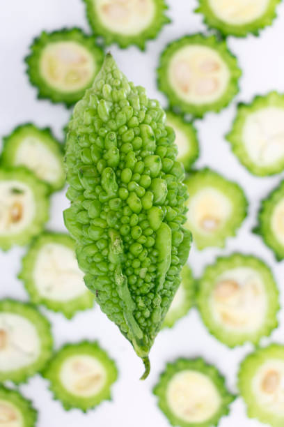 bitter gourd isolated on white background, selective focus
