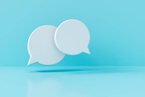 3D Bubble Talk Or Comment Sign on Blue Background stock photo