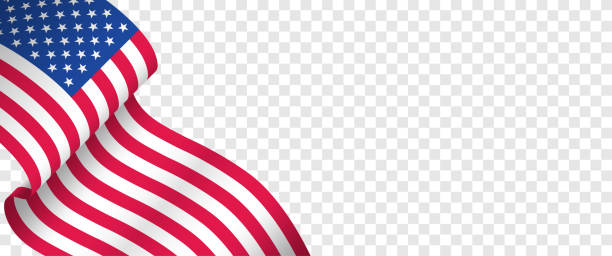 illustrazioni stock, clip art, cartoni animati e icone di tendenza di bandiera americana su uno sfondo trasparente. modello con spazio libero per il design o il testo. - american flag flag usa waving