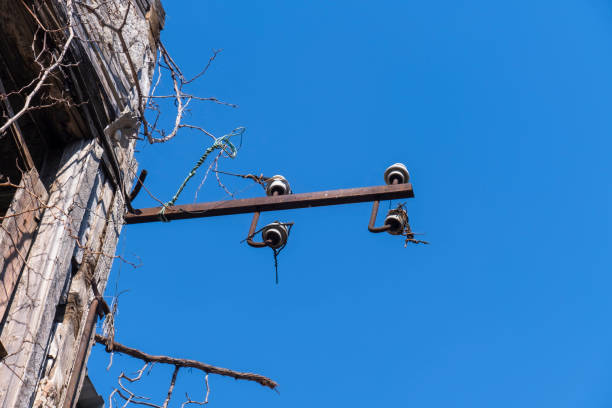 old electrical insulators in abandoned ruined building
