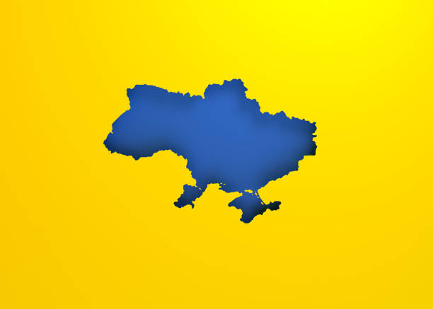 Map of Ukraine isolated on yellow background with copy space. Ukrainian flag colors.  Support Ukraine. Stop WAR. No aggression. 3D rendering 3D illustration