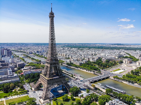 City view with Eiffel tower in Paris, France, Europe in summer