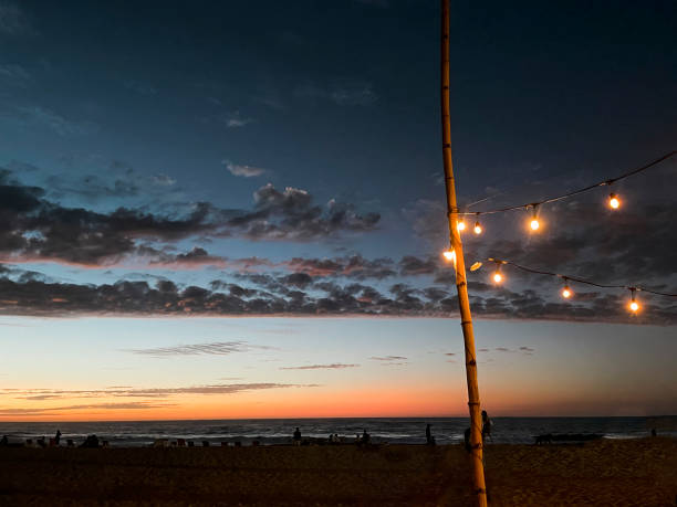 String light on the beach stock photo