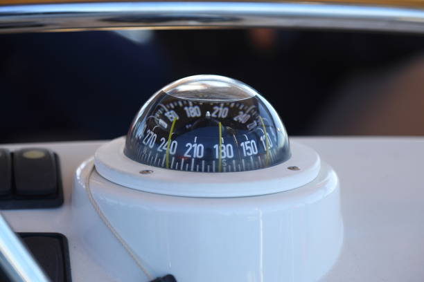 istock A big compass on a boat showing direction. Harbor background. 1388438208