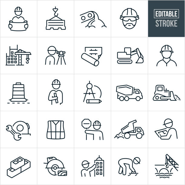 stockillustraties, clipart, cartoons en iconen met construction thin line icons - editable stroke - bouw