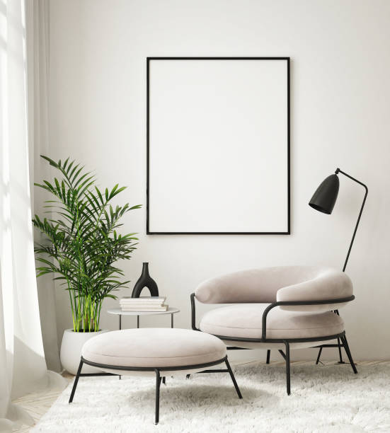 istock mock up poster frame in modern interior background, living room, Scandinavian style, 3D render, 3D illustration 1388440398