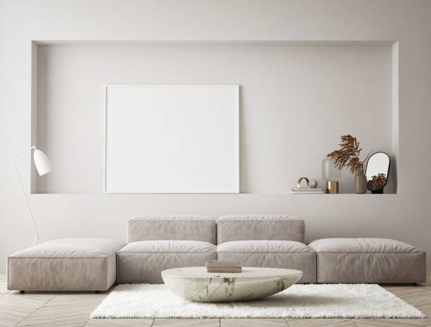 istock mock up poster frame in modern interior background, living room, Scandinavian style, 3D render, 3D illustration 1388440410