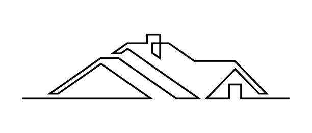 Rooftop Housetop in continuous line art drawing style. Pitched roof house black linear design isolated on white background. Vector illustration house borders stock illustrations