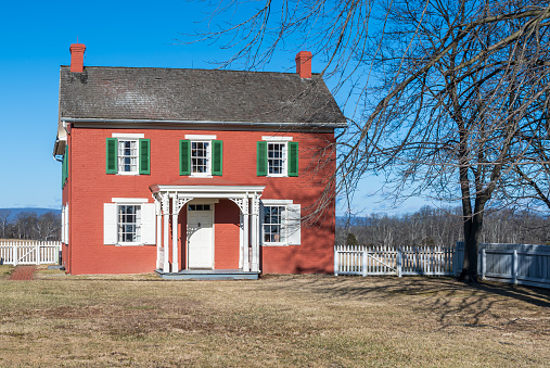 Gettysburg, Pennsylvania, USA February 10, 2022 The Sherfy farm house in the Gettysburg National Military Park. Built in 1840 it was witness to the battle