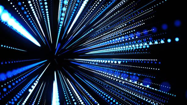 istock abstract 3d background with glowing particles lined up in rows in 3d space. Festive bg with blue particles. Motion design background. 3d render 1388449524