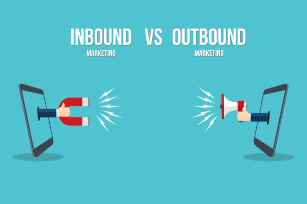 istock Inbound marketing and outbound marketing banner with Magnet and Megaphone , vector illustration 1388450777