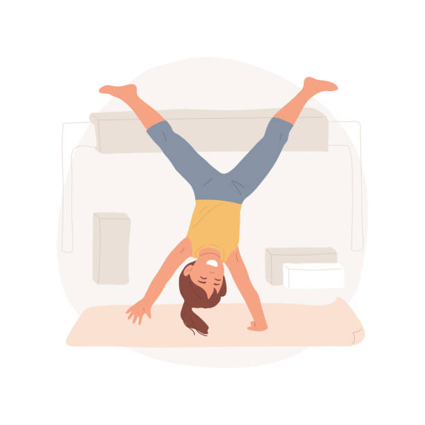 Gymnastics isolated cartoon vector illustration Gymnastics isolated cartoon vector illustration Children gymnastics program, girl is doing cartwheel in a gym, stretching for kids, elementary school electives, bars exercise vector cartoon. gymnastics stretches stock illustrations