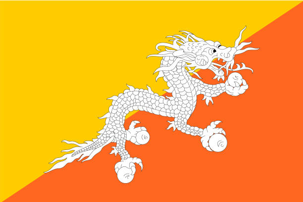 illustrations, cliparts, dessins animés et icônes de drapeau national du bhoutan - bhutanese flag