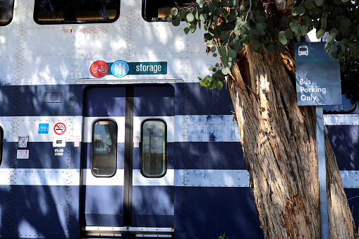 A Train Car parked under the Shade - Moorpark Station, California.