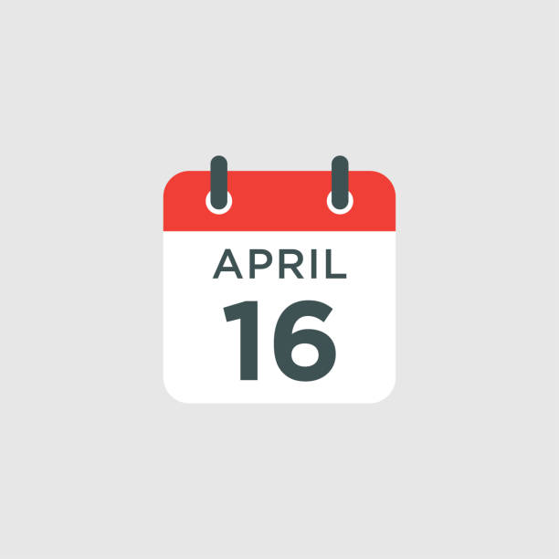 캘린  더 - 4월 16일 아이콘 일러스트레이티드 격리 벡터 사인 기호 - calendar stock illustrations