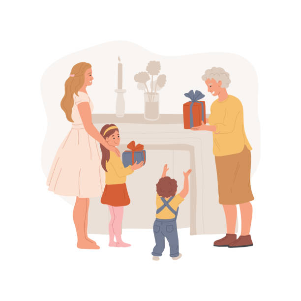 ilustrações de stock, clip art, desenhos animados e ícones de family presents isolated cartoon vector illustration - mother gift
