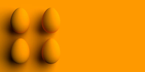 cuatro huevos de pascua amarillos sobre fondo de color con gran espacio en blanco para agregar texto - your text here fotografías e imágenes de stock