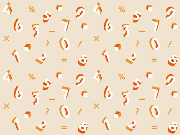 ilustrações de stock, clip art, desenhos animados e ícones de seamless pattern studded with numbers. orange background. - mathematics