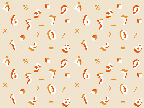 Seamless pattern studded with numbers. Orange background.