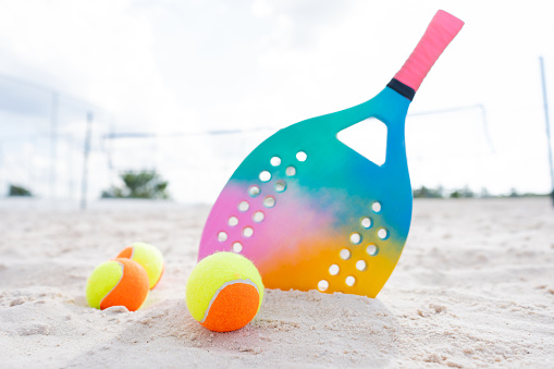 Beach tennis racket and balls