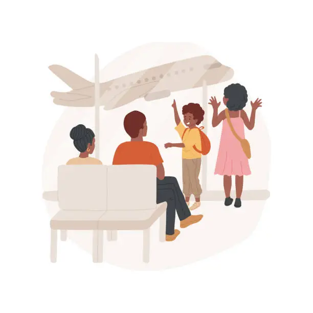 Vector illustration of Family at the airport isolated cartoon vector illustration