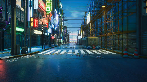 istock Cyberpunk street with copyspace for add character, 3d render 1388480148