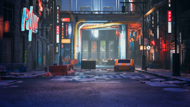 istock Cyberpunk street with copyspace for add character, 3d render 1388480152