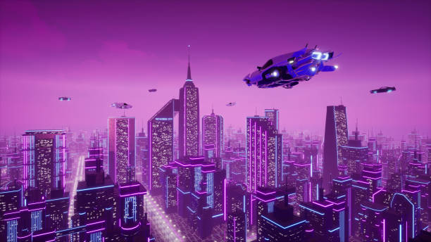 istock Futuristic transport vehicle with metaverse city. 3d render 1388480171