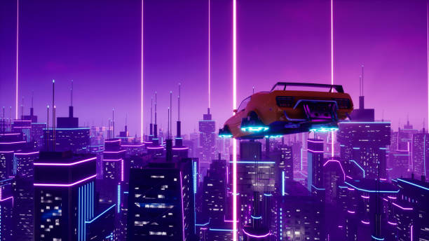 istock Futuristic transport vehicle with metaverse city. 3d render 1388481669