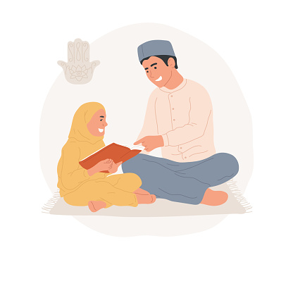 Reading Quran isolated cartoon vector illustration