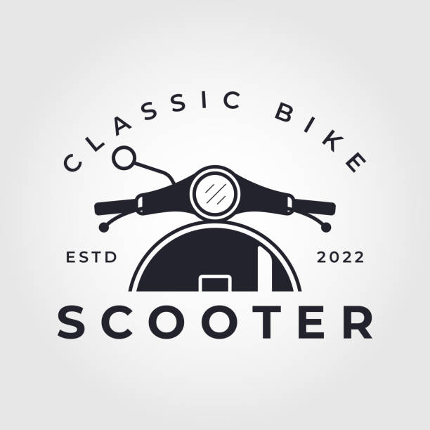 illustrations, cliparts, dessins animés et icônes de conception de vélo scooter. conception vectorielle de vue avant de scooter rétro. - moped