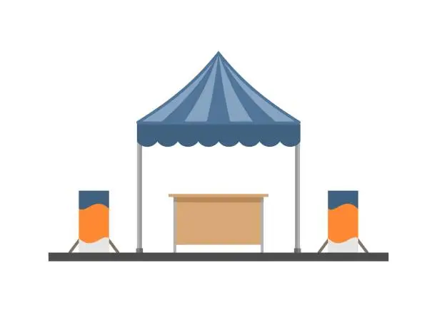 Vector illustration of Stall tent with desk and banner. Simple flat illustration