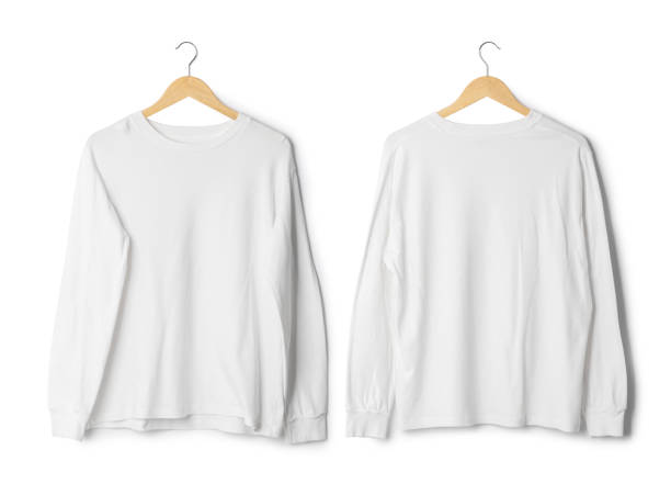 istock Realistic long sleeve T shirt mockup hanging front and back view isolated on white background with clipping path 1388490345