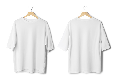 Maqueta de camiseta de gran tamaño blanca colgando aislada sobre fondo blanco con trazado de recorte photo