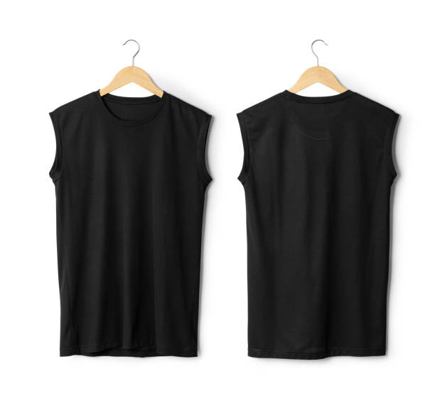 istock Realistic gray sport Tank top mockup hanging front and back view isolated on white background with clipping path 1388490350