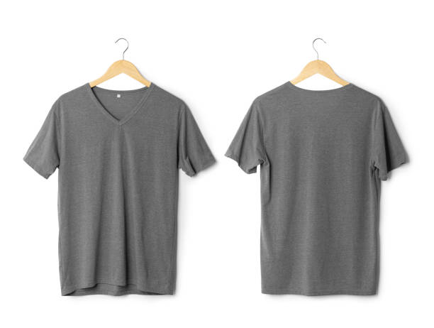Realistic gray T shirt front and back mockup hanging isolated on white background with clipping path