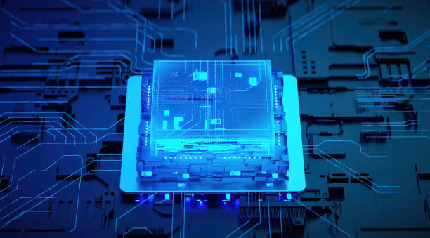 istock 3D rendering of cyberpunk AI. Circuit board. Technology background. Central Computer Processors CPU and GPU concept. Motherboard digital chip. Tech science background. 1388493332